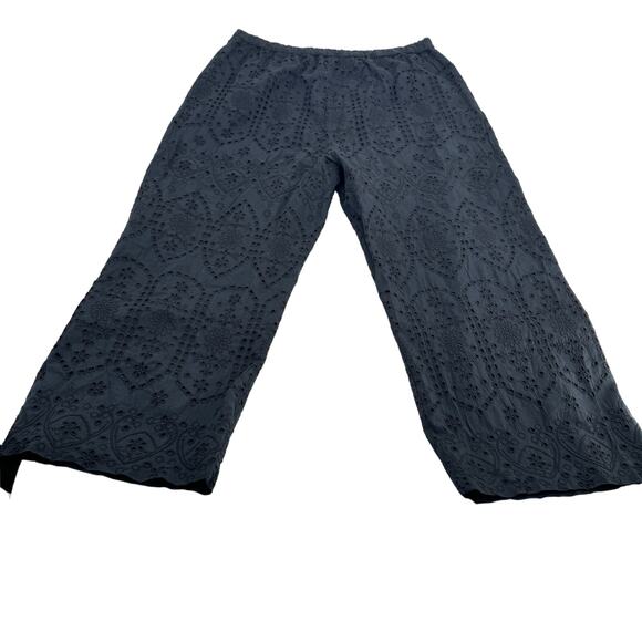 Abercrombie & Fitch Textured Cutwork Cotton Wide Leg Pull-On Pants Black Size XL - Picture 7 of 10